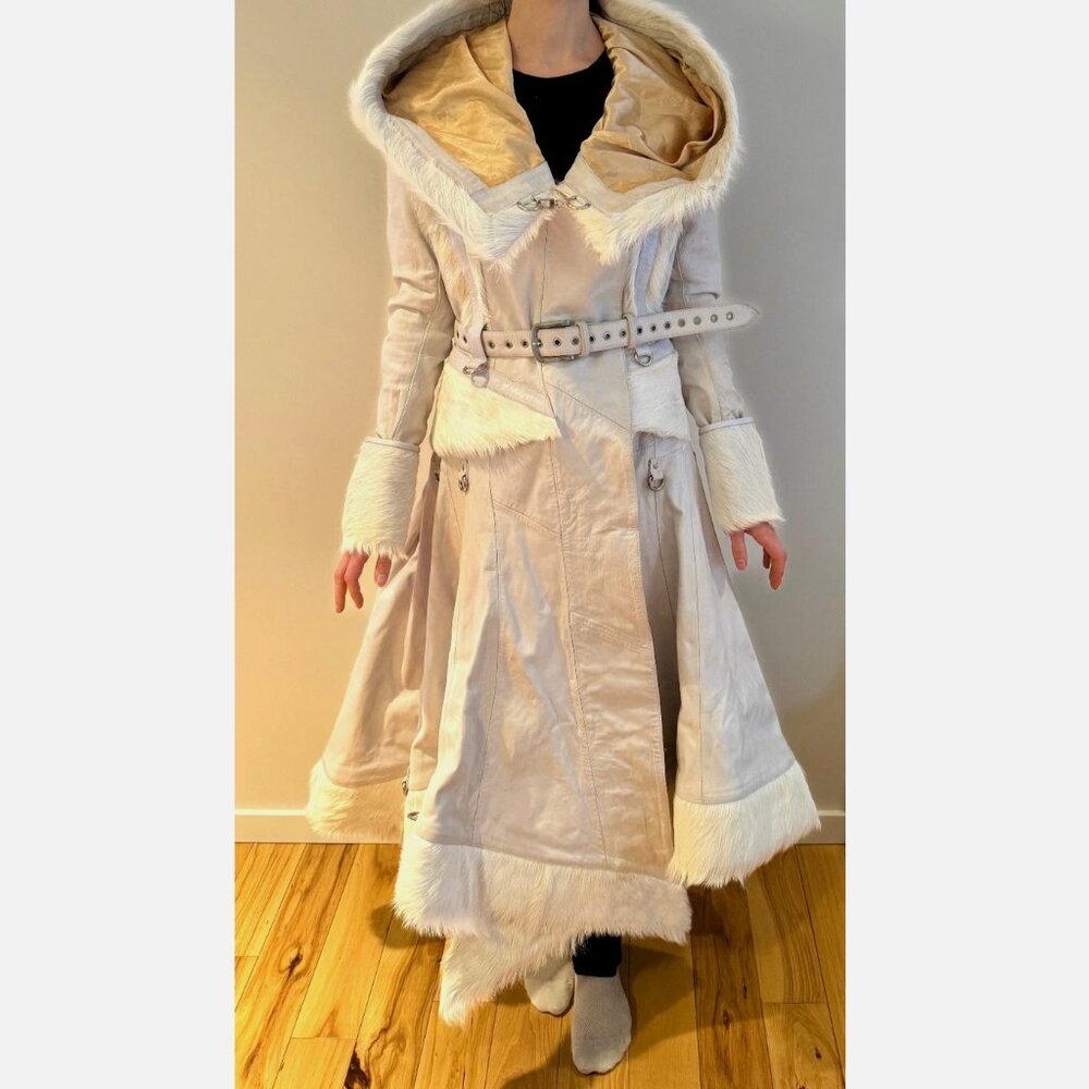 Ritual Fashion White Goat Hide Fur Huntress Coat Jacket Robe Oversize Hood 10